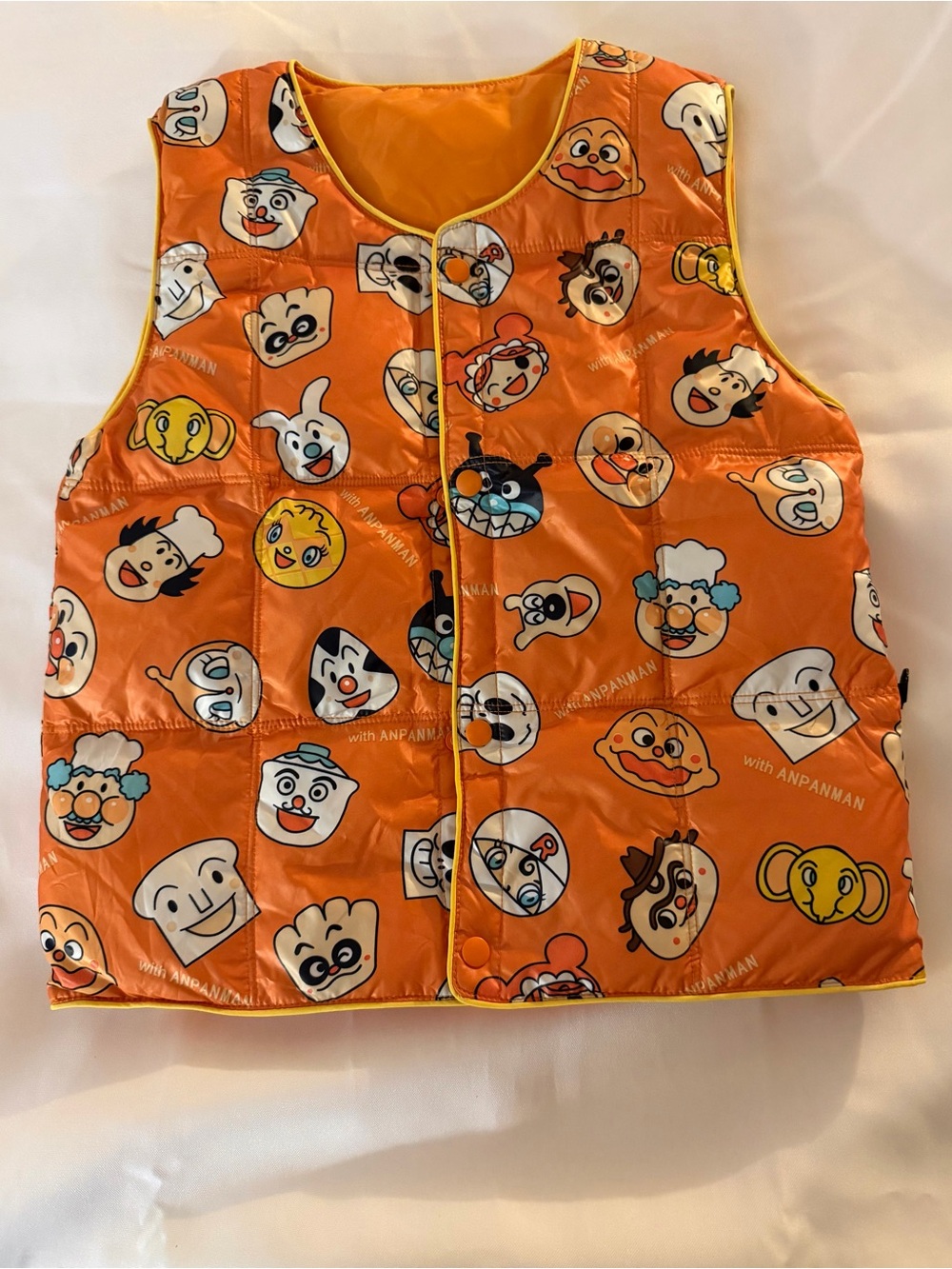 Vintage kids  Bright Orange Puffer Jacket unique anime ANPANMAN characters unise